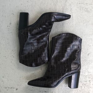 SCHUTZ Black Croc-Embossed Ankle Boots